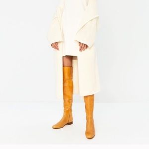 Zara leather over the knee boots yellow mustard